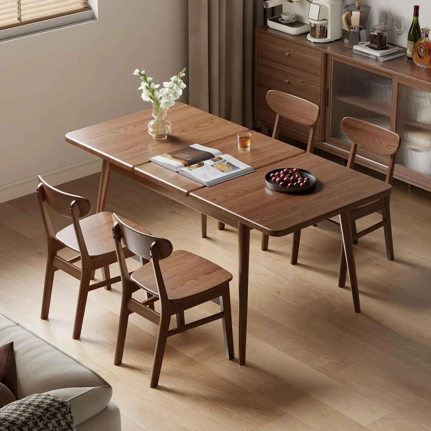 Solid Wood Extendable Dining Table for 4-8 People with Seamless Extension from 47.2 to 63 Inches, Easy Assembly, Expandable Tables for Small Spaces, Dining Room, Kitchen, Living Room