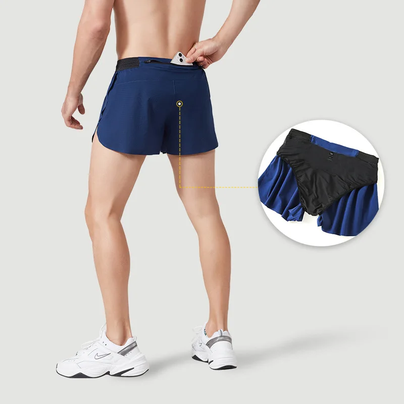 Running Shorts Men Gym Sports Black With Pocket Fake Two Piece Quick Dry Jogging Bodybuilding Basketball