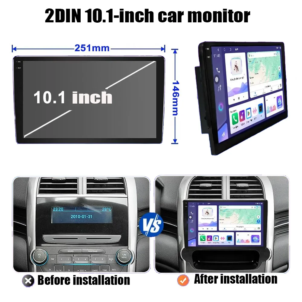 

10'' 6+128GB 2DIN Car Radio Head Unit Carplay Apple Android Auto Intelligent System Multimedia Player GPS WIFI Reversing Image