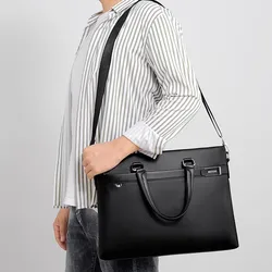 Large capacity business handbag men's briefcase soft leather men's bag A4 shoulder bag crossbody computer bag file bag