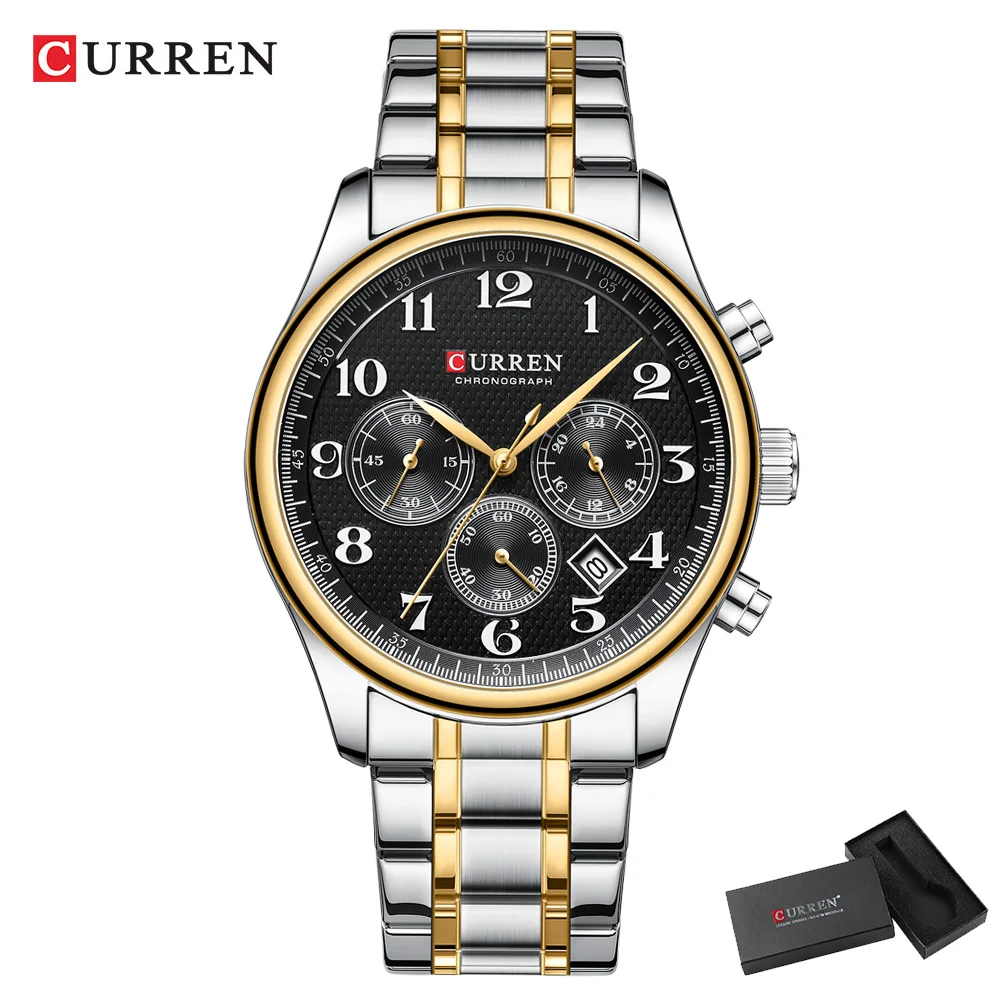 CURREN8466 Men's Watches Luxury Brand Quartz Wristwatch - Chronograph Round Dial with AutoDate, Waterproof