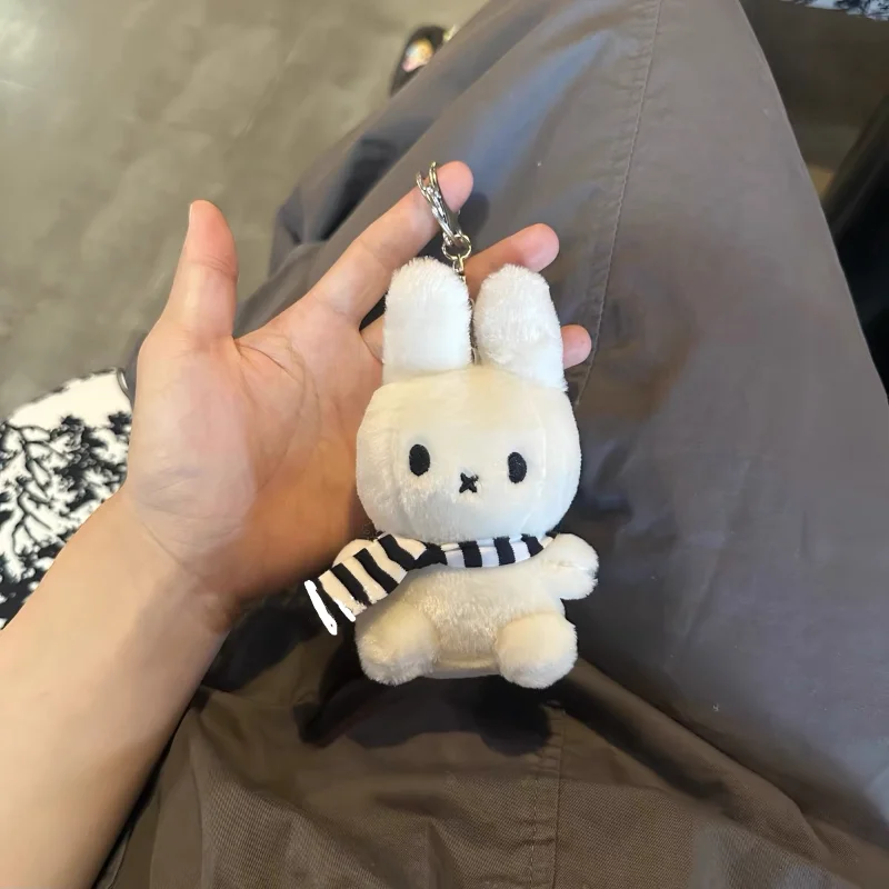 Cartoon Image Miffy Plush Toys Keychain Cute Black and White Striped Scarf Miffy Rabbit Doll Pendant Decorate Creative Gifts