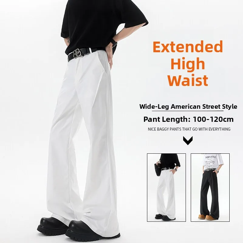 

White Ice Silk Knife Trousers Extra Long Straight Leg Casual Summer Pants for Taller Men 90cm plus Size Faionable
