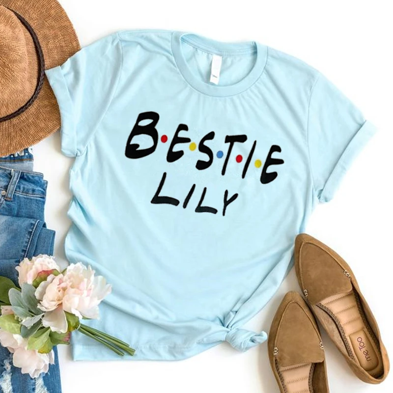 

Personalised Best friends girls bestie T-shirt Top birthday gift party bag Christmas outfit matching tops woman tshirts