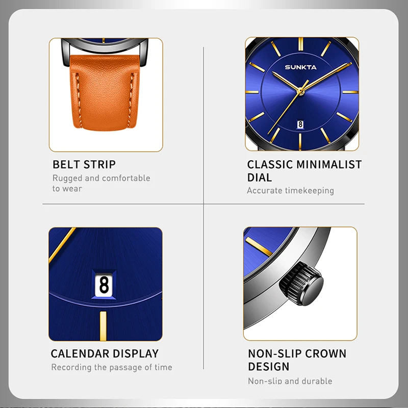 SUNKTA 2026 ساعة رجالي فاخرة LIGE موضة عادية كوارتز ساعات المعصم مقاوم للماء تاريخ الأعمال الساعات النساء الهدايا Reloj Hombre