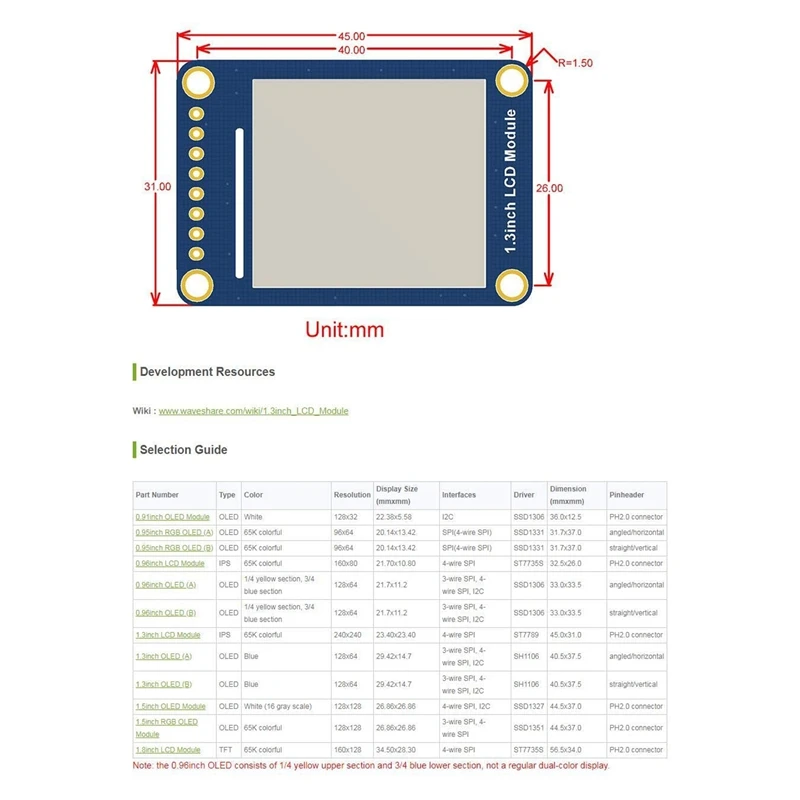 Waveshare 1.3Inch LCD Display Module IPS Screen 240X240 HD Resolution With Embedded Controller Communicating Via SPI Interface