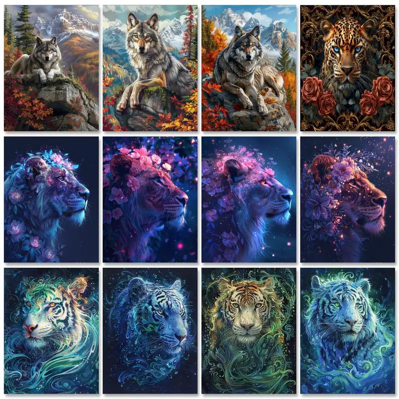 

RUOPOTY Diy Painting By Numbers For Adults Lions Animals Picture With Numbers Drawing On Canvas Acrylic Paint For Home Decors