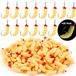 10pcs Soft Maggot Baits with hook Fake Bread Worms for Fishing Lures for Artificial Wax Worms Gross Plastic Worms for Freshwater