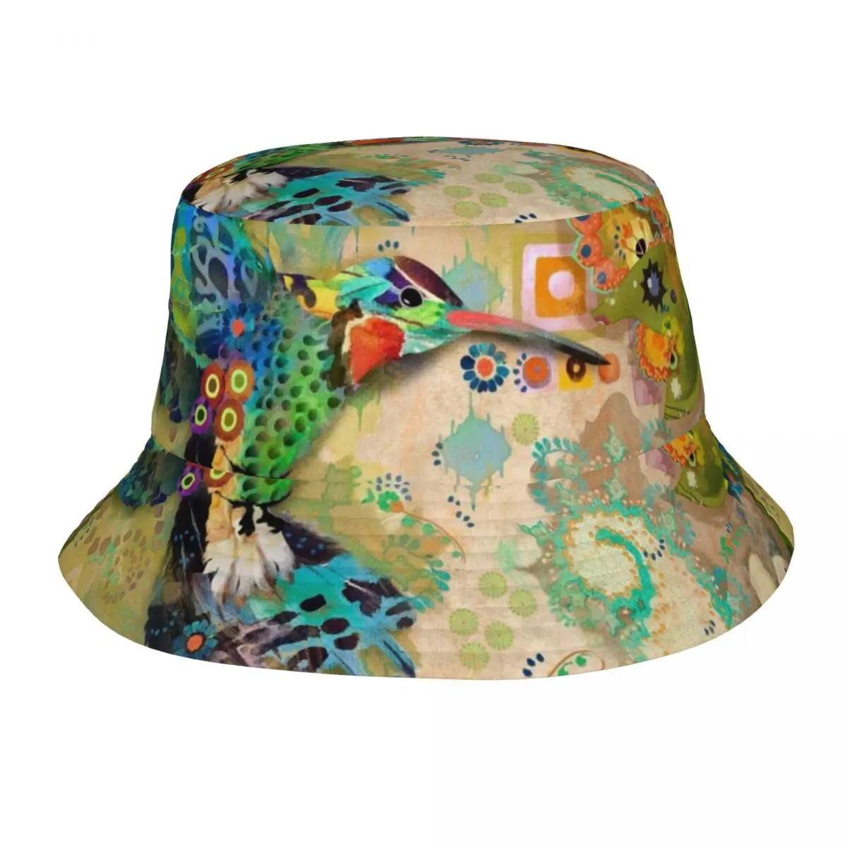 Hummingbird Oil Painting Bucket Hat Fisherman Foldable Women Men Sunscreen Shade Cap