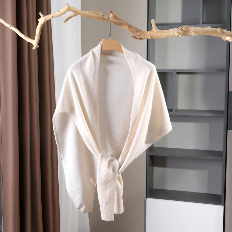 

100% Wool Asymmetrical Triangular Knitted Scarf, Women's Autumn-Winter Warm Knotted Wrap, Solid Color Beveled Waistcoat