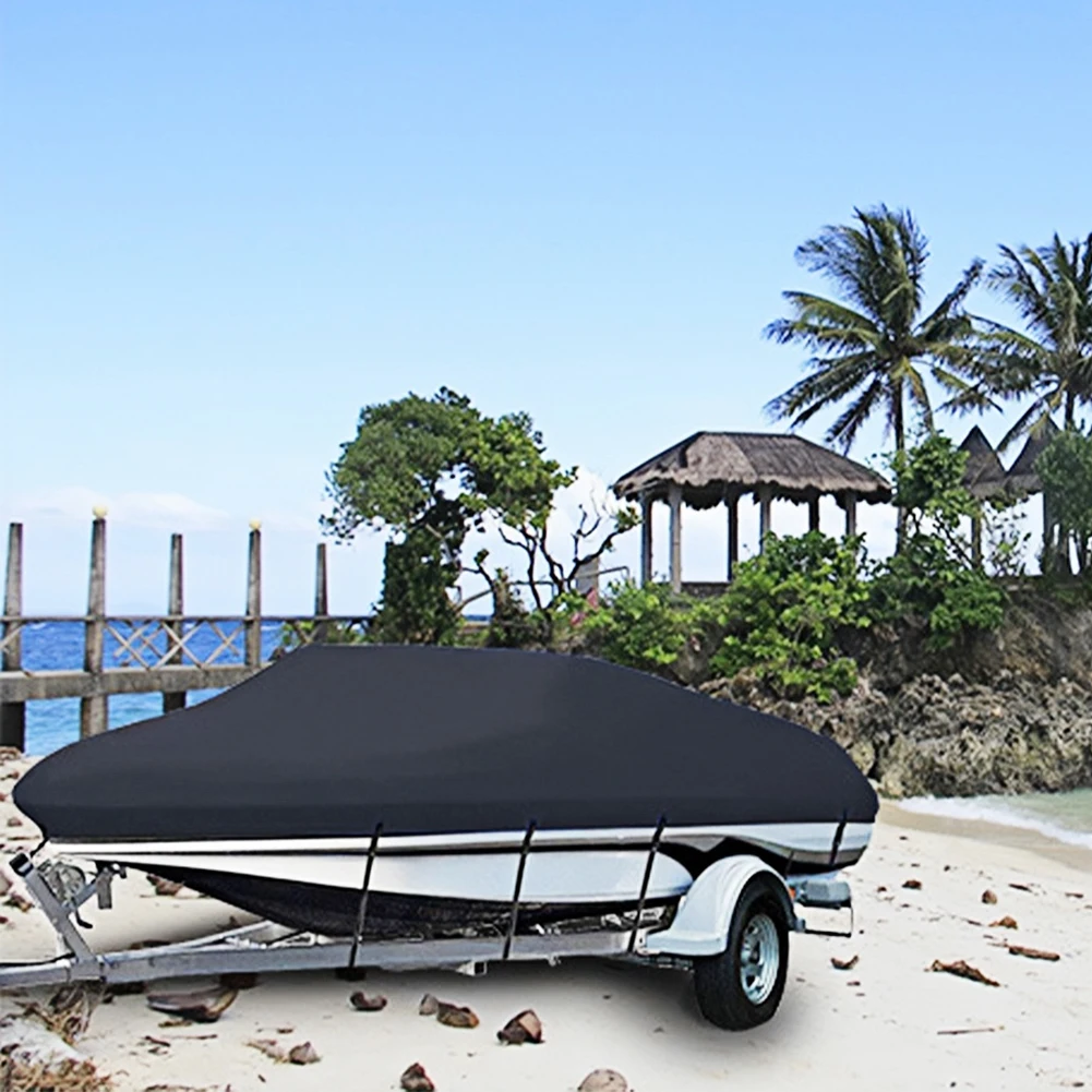 

14-16FT Boat Cover 210D Oxford Cloth Heavy-Duty Boat Cover Sunproof Fishing Skiing Boat Protector for Yachts Motors Rowing Boats
