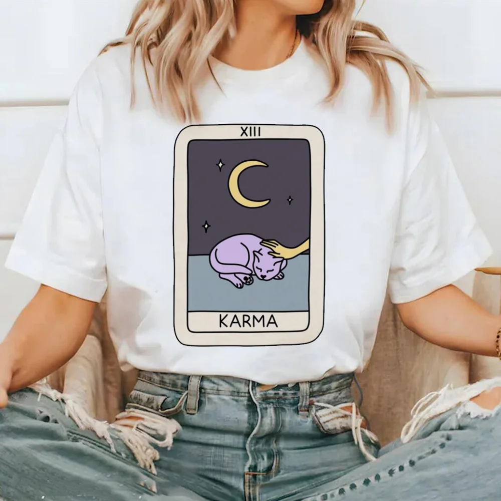 Pattern T-Shirt Tarot Card T-Shirt Top Fashion Women's Short Sleeved Printed Basic T-Shirt Trendy Street 90s Printed Clothing