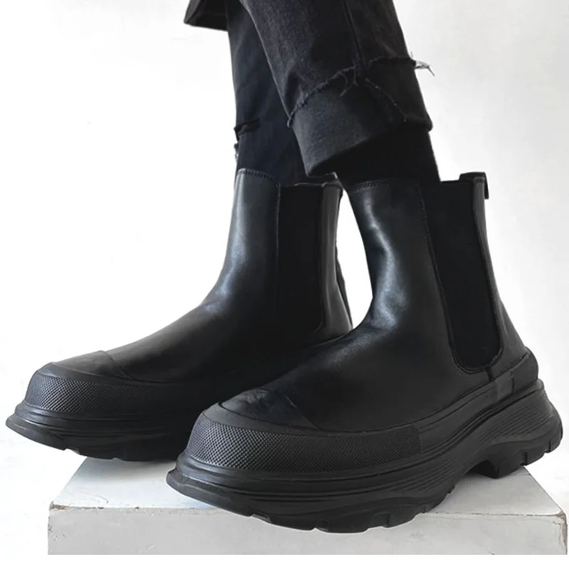 England style men boots casual natural leather shoes black white cowboy platform ankle boot designer autumn winter chelsea botas
