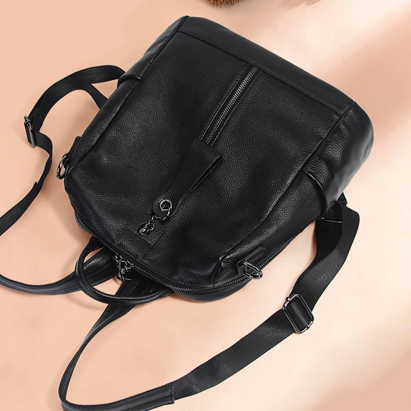 New Fashionable Versatile Backpack with Genuine Leather Head Layer and Soft Leather Leather Large Capacity Backpack