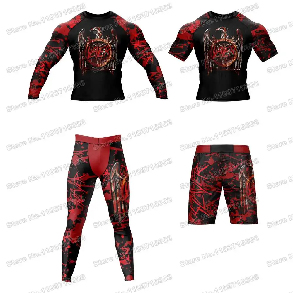 The Slayer Shirts Short Rash Guards Surfing Beach Trousers Swimwear Diving Gym Long sleeves MMA BJJ Men Jiu Jitsu Fitness Sets