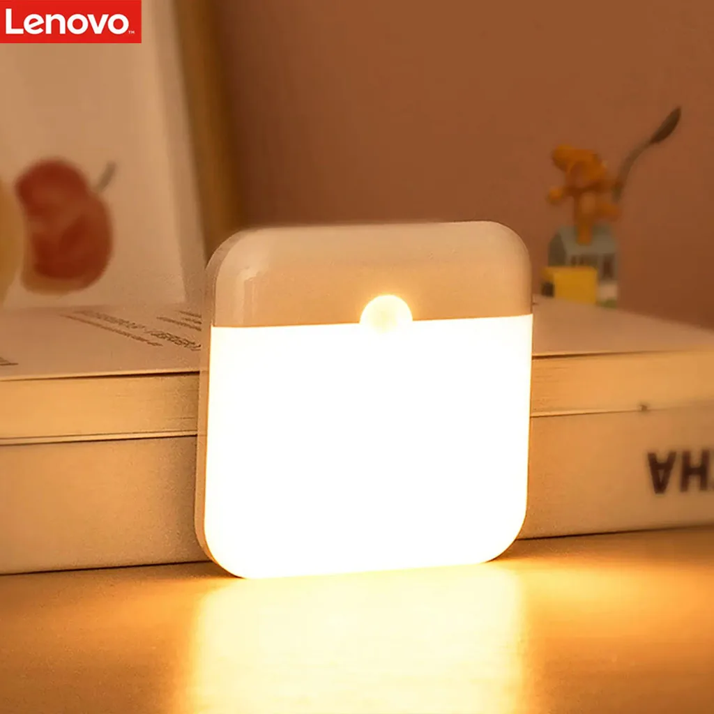 Lenovo LED Wireless Night Light, Human Motion Sensor Rechargeable Wall Lamp for Camping, Stairs, Closet, Kitchen and Toilet Home