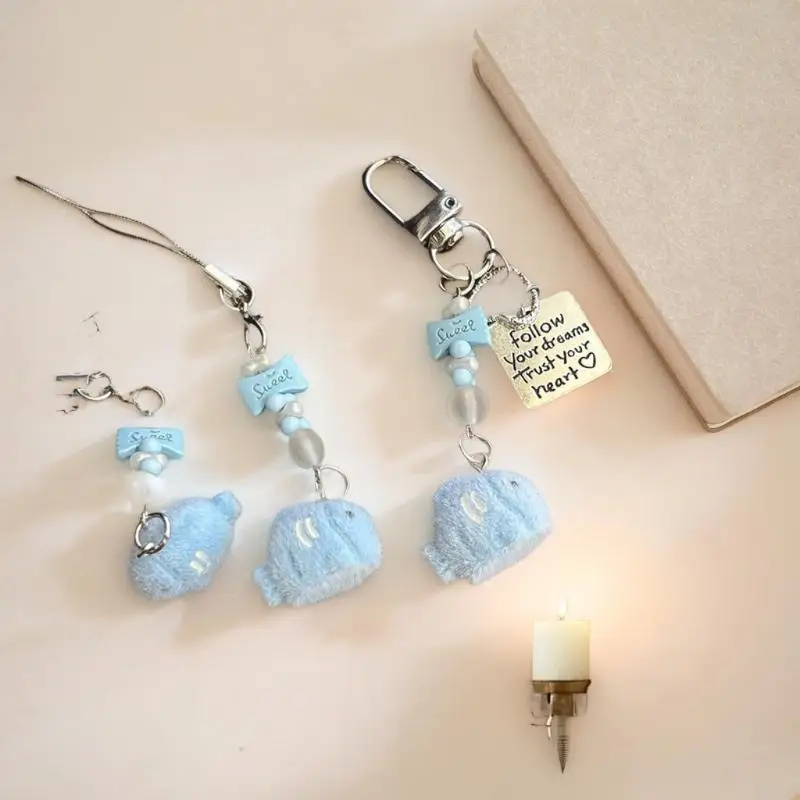 

Cute Cartoon Flocking Small Fish Bead Pendant Keychain Kawaii Beaded Mobile Phone Chain Ornament Decoration Accessories Gifts