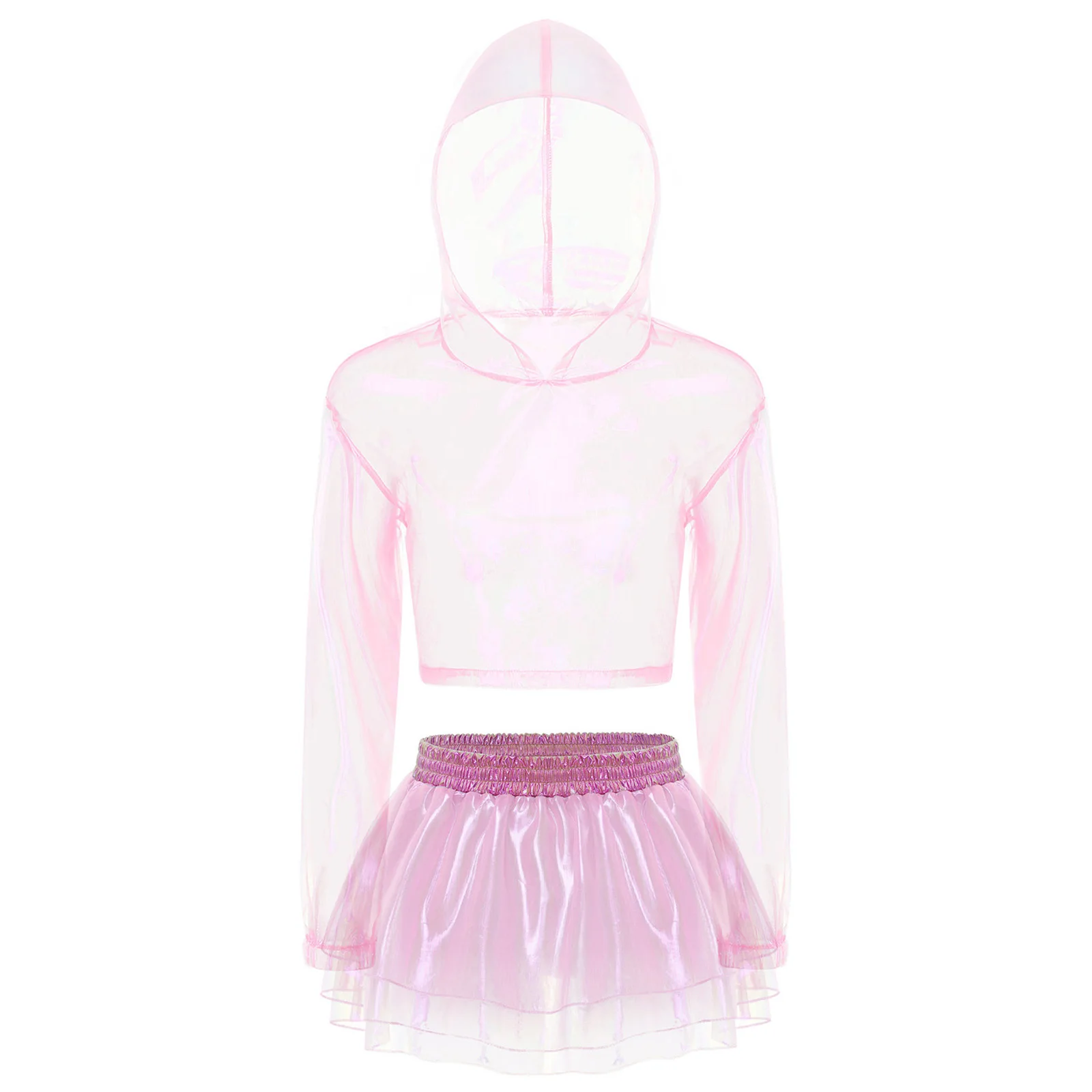 

Women Lingerie Tempting Outfit See Through Shiny Crop Tops with A-line Mini Skirt Fashion Pool Party Bikini Cover Nightwear