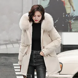Fashion Coats Winter Jacket Women Parka New 2024 Hooded Long Female Coat Solid Color Windproof Outwear Parka