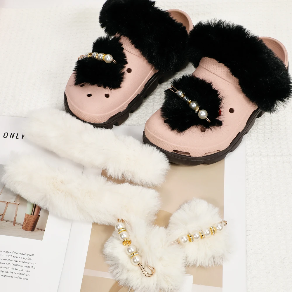 1 Set Winter Removable Shoelace Cover Pearl Plush Shoe Buckle Winter Warm Shoes Cover For Clogs Sandals Shoe Accessories Gift