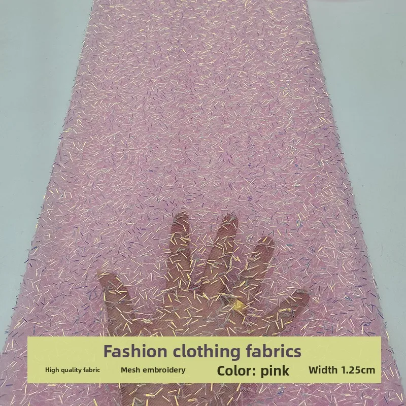 

Mesh Tube Beading Sequins Embroidery Fabric for Wedding Dress Childrens Clothing Cheongsam Cloth Diy Per Yard Sewing Material