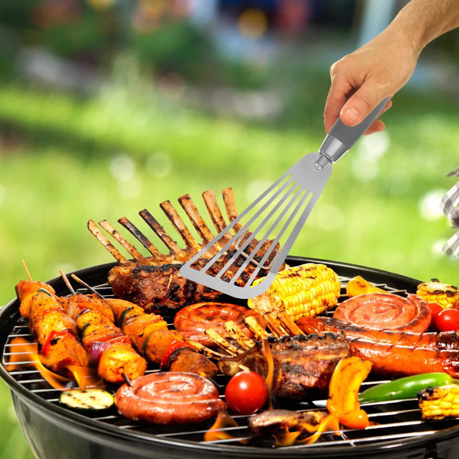 

Stainless Steel Spatula for Steak Grilling Easy Flipping Meat Flipper Kitchen Utensils Slotted Turner Metal Handle