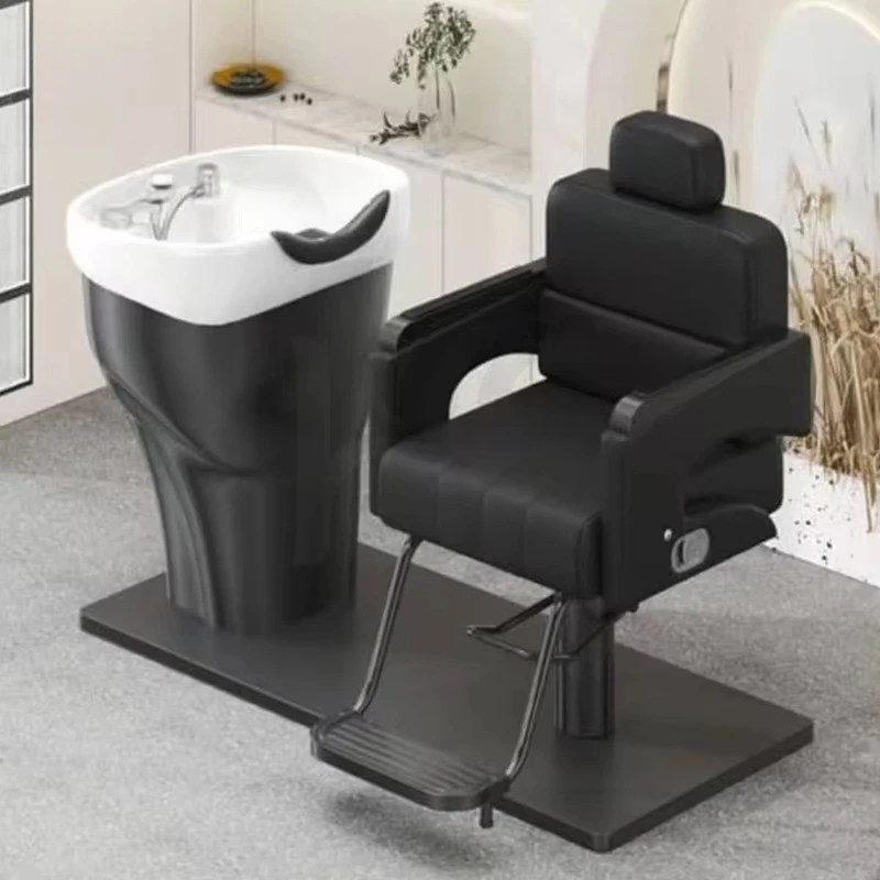 Semi-Lying Shampoo Bed for Hair Salon and Barber Shop New Ceramic Basin Lifting Adjustment Backrest Shampoo Chair