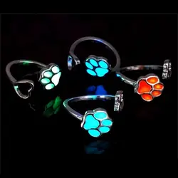 Cute Luminous Cat Dog Paw Ring Simple Hollowed Out Heart Finger Ring For Couple Gift glow in the dark Jewelry