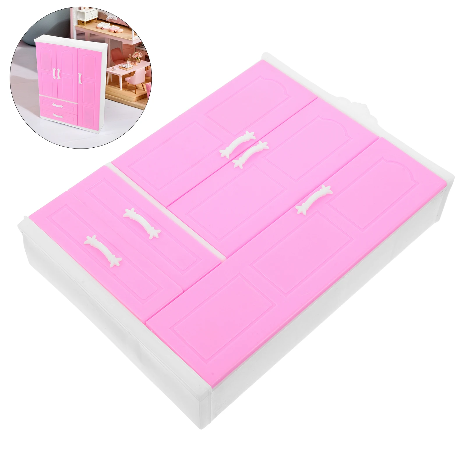 1 قطعة خزانة ملابس مصغرة لبيت الدمى: خزانة مدمجة على طراز الأميرة للأطفال منظم أثاث غرفة نوم صغيرة للعب التظاهري #5