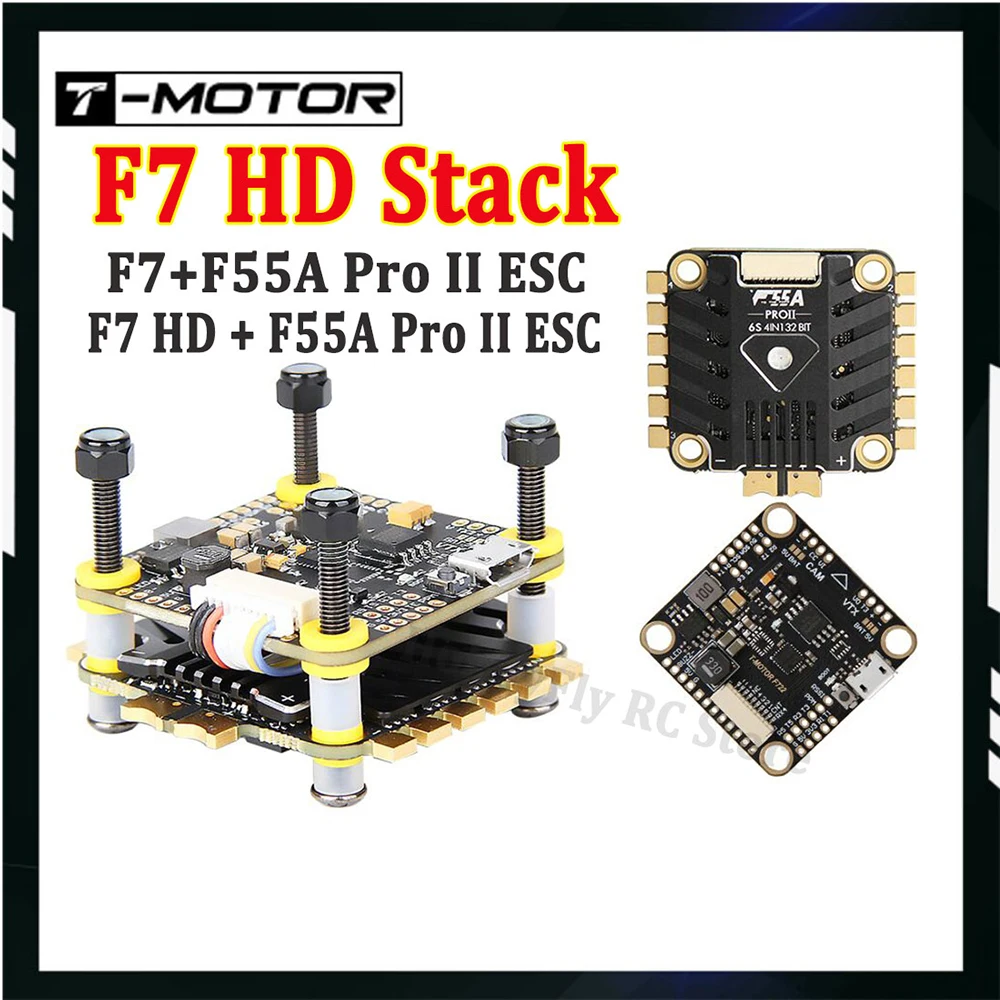 T-MOTOR F7 HD Stack F7 722 HD Flight Controller W/BMI270 + F55A Pro II 3-6S 4in1 Blheli_32 Brushless ESC for RC FPV Racing Drone