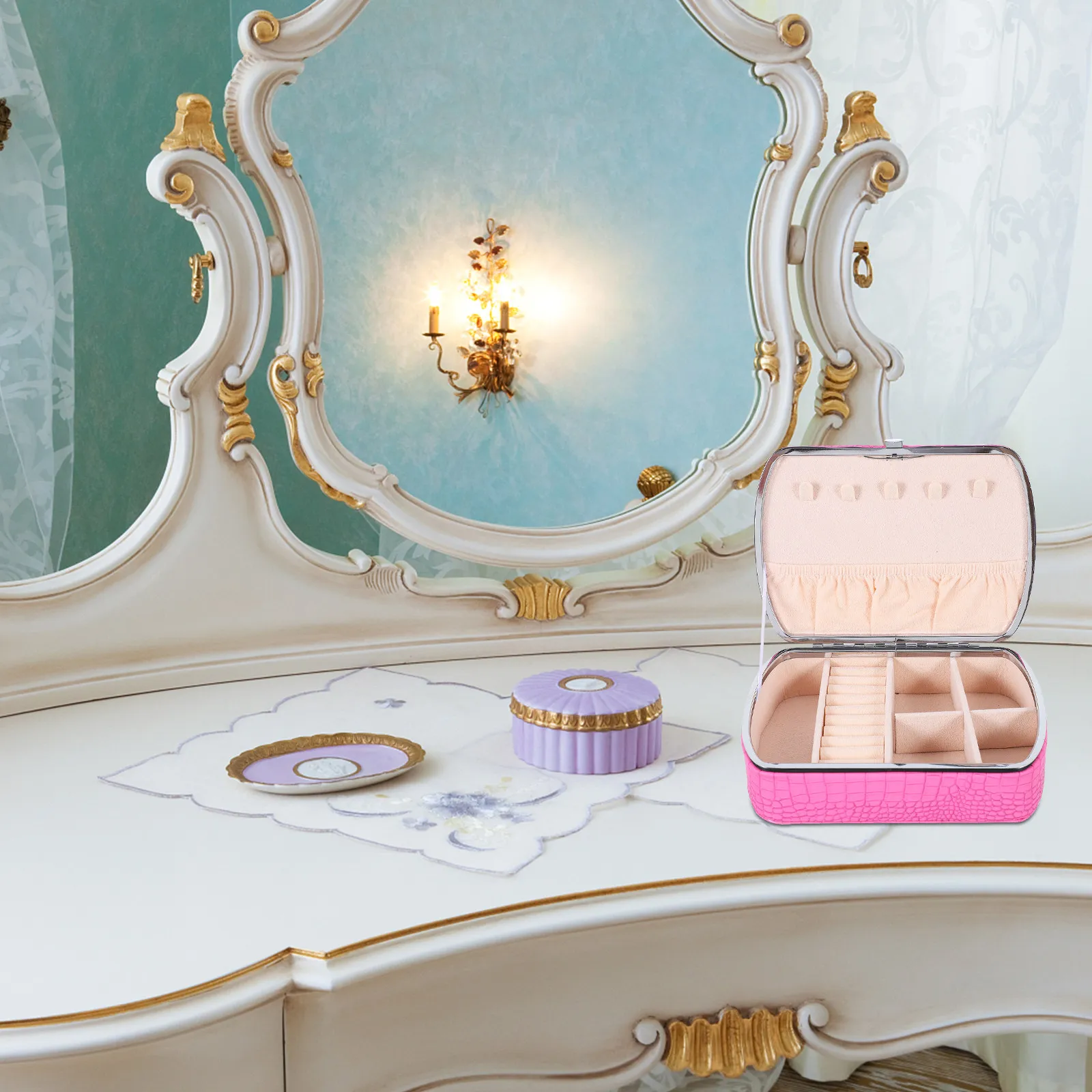 

1Pcs Jewelry Storage Box Large Capacity PU Necklace Ring Earring Case Portable Storage Container for Home Travel Cabinet Drawer