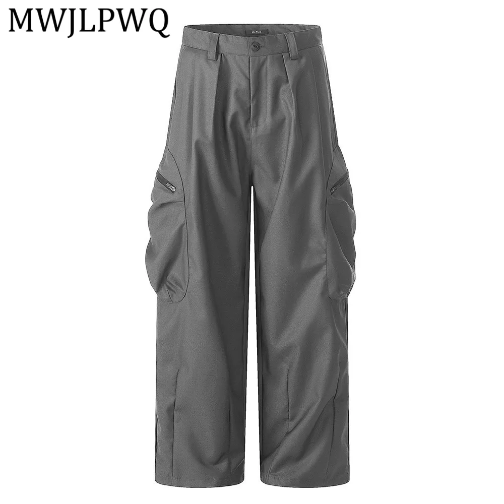 

Стильные мужские брюки-карго MWJLPWQ с большими карманами, модные, функциональные, повседневные, свободного кроя, однотонные, прямые, 14244