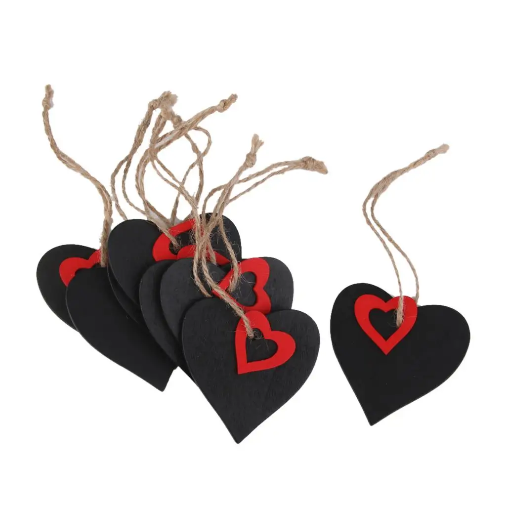 10pcs Mini Red Heart Chalkboard Tags with String