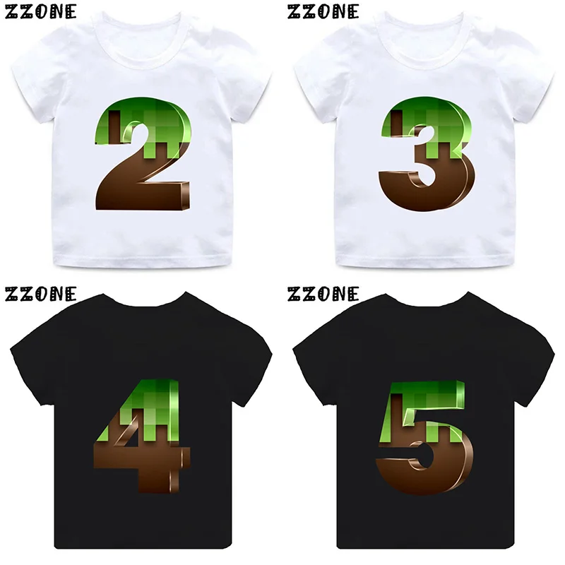 Mc Game Print Funny Boys Clothes 1 2 3 4 5 6 7 8 9 Years Birthday Number Bow Cartoon Kids T shirt Baby Gift Tops Girls T-Shirts