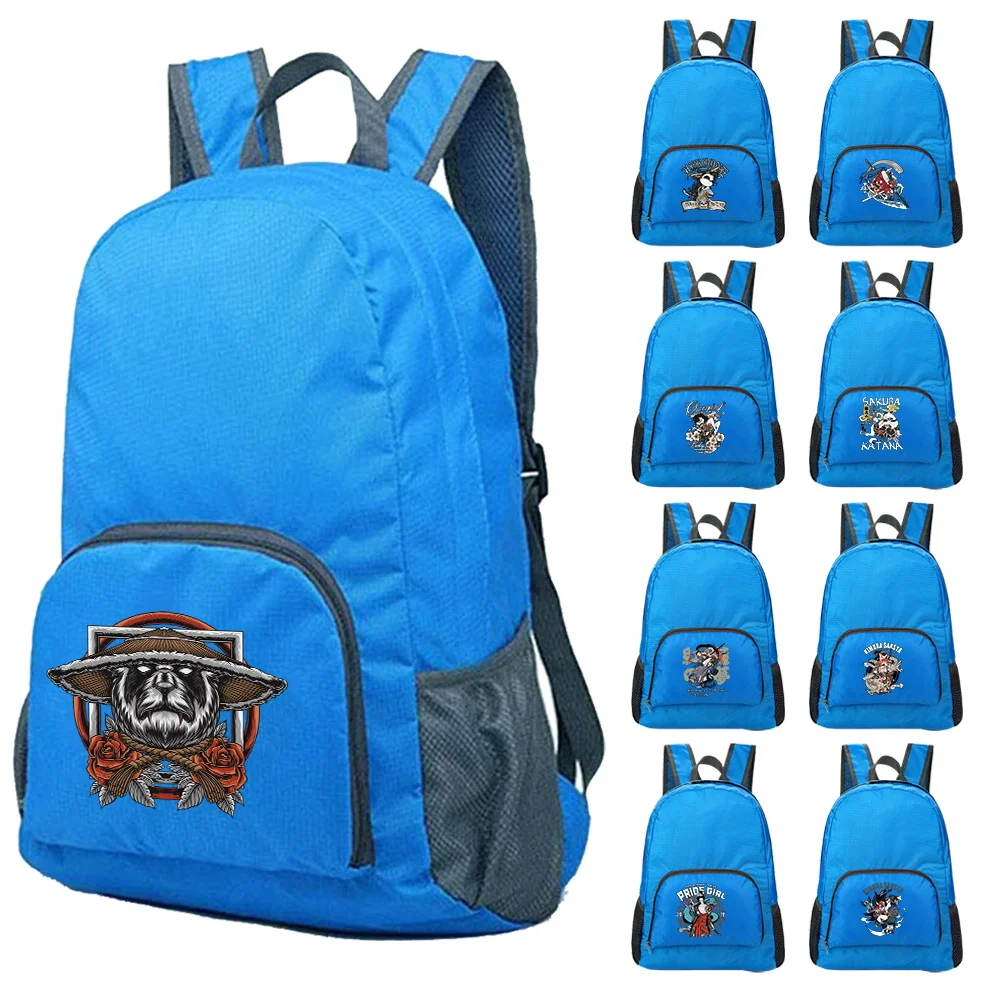 Samurai Print Portable Folding Backpack Unisex Outdoor Sport Bag Women Men Hiking Travel Bag for Camping Cycling Storage Daypack