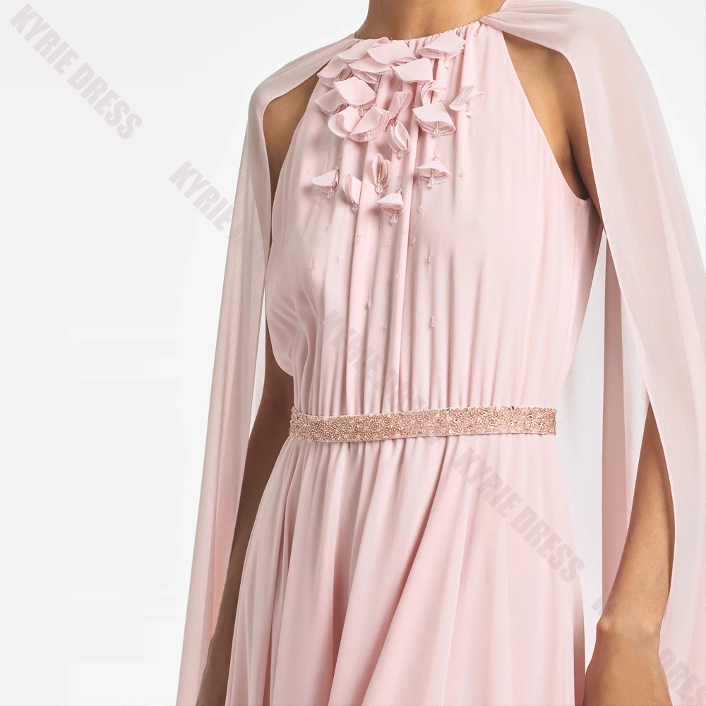 Customized Mother of The Bride Dress Scoop Neck with Cape Applique Beading Belt Plue Size Wedding Guest Dress Party Evening Gown