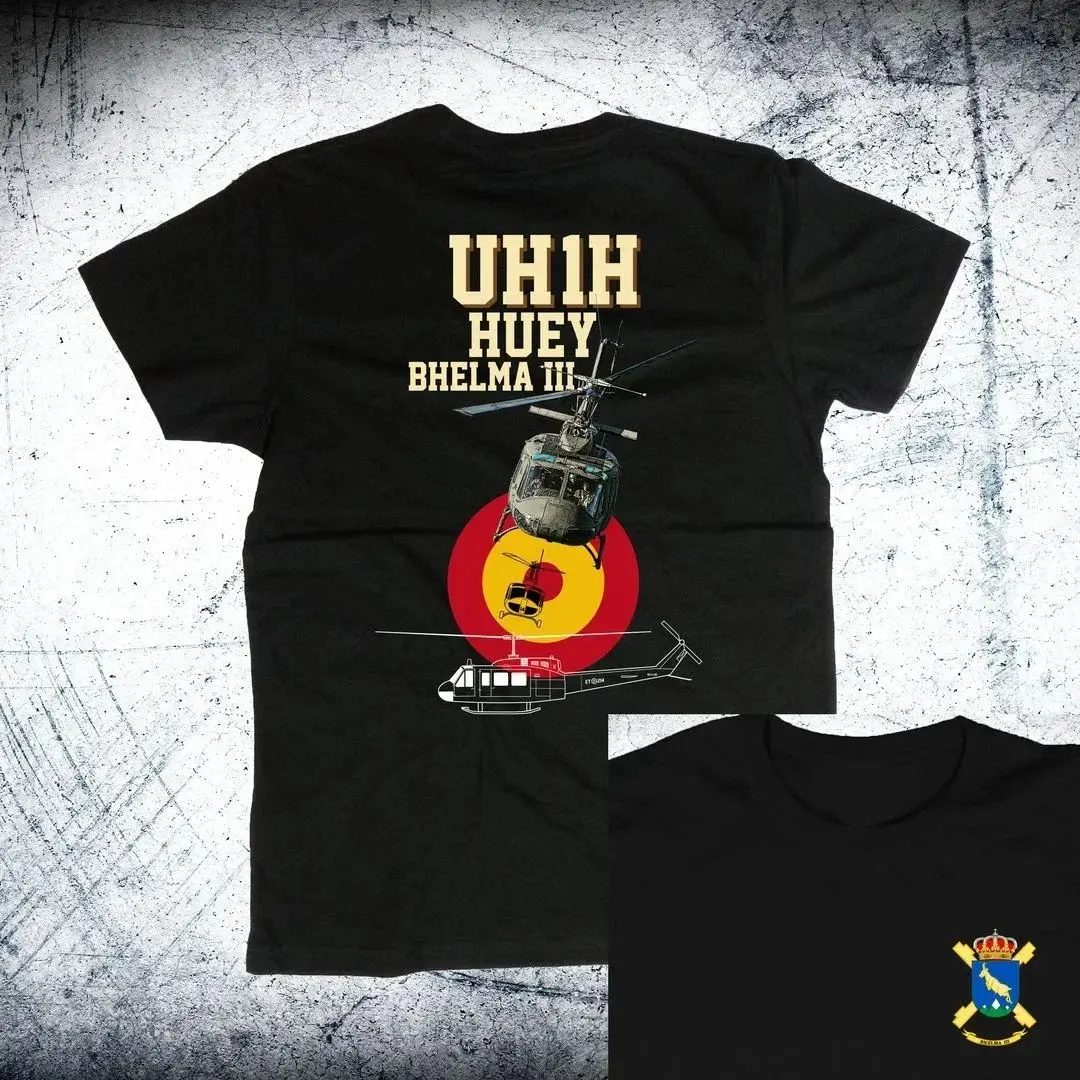 Huey Helicopter Printed Top Crew Collar Spanish Air Force BHELMA III UH-1H Summer Short-sleeved Casual T-shirt for Men and Women
