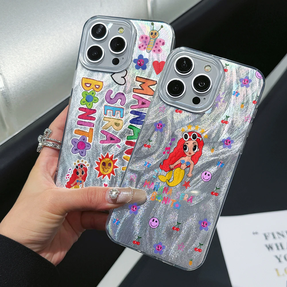 Karol G Little Mermaid Phone Case for Oppo Reno12 Reno11 Reno8 Reno7 F T Z Reno 12 11 8 7 6 5 Pro 4G 5G Feather Texture Cover