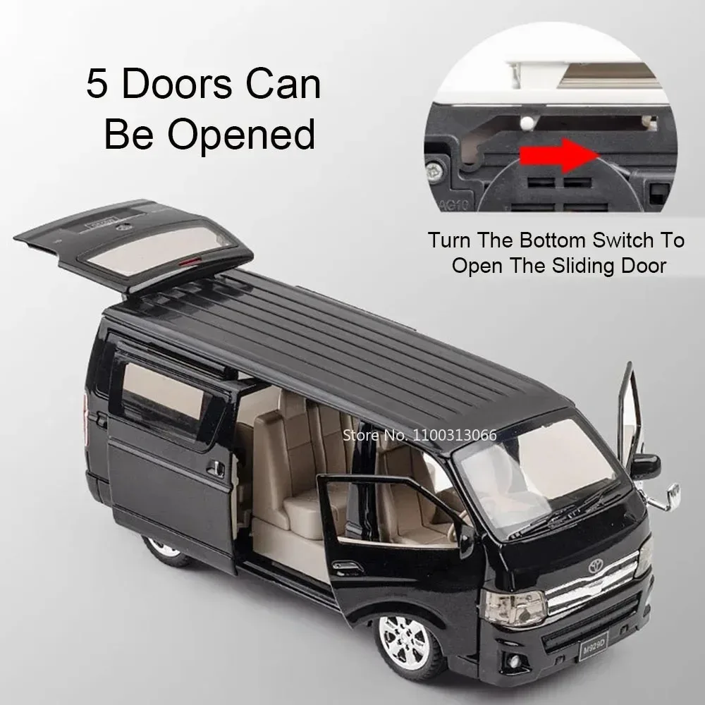 1:32スケール T1バス ハイエースモデル 合金製ダイキャストカー ドア開閉可能 ライトと音楽付き プルバックカー 子供・大人向けギフト