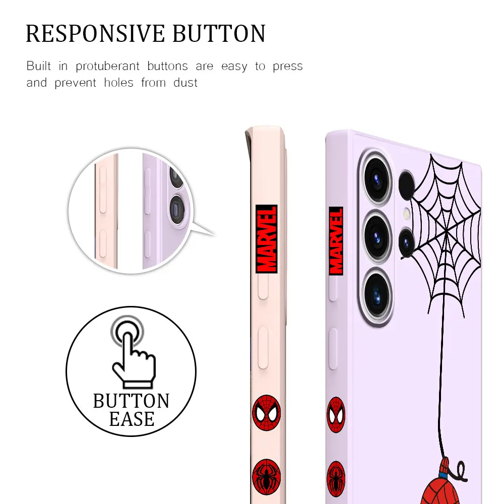 Cute Marvel Spiderman Case for Samsung Galaxy S20 FE S22 S23 Ultra 5G S21 Plus S24 Ultra Silicone Square Liquid Cover TPU Funda 