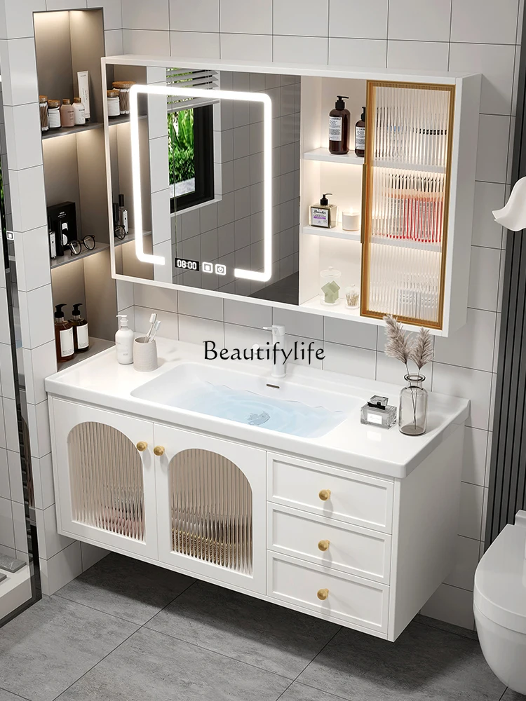 

Ceramic Whole Washbin Bathroom Cabinet Combination Smart Light Luxury Modern Minimalist