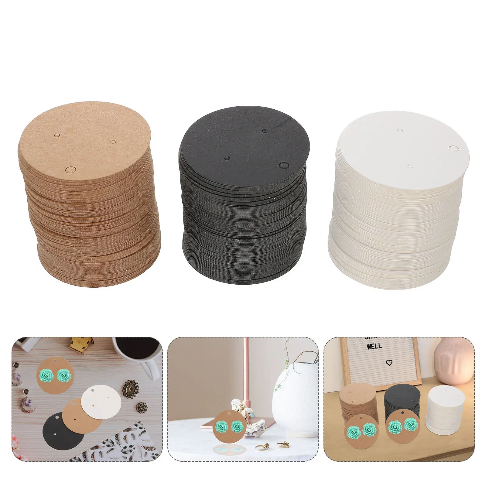 

300Pcs Jewelry Display Cards Paper Round Earring Holder Cardboard Hanging Hole Store Packaging Tags Earring Display Cards