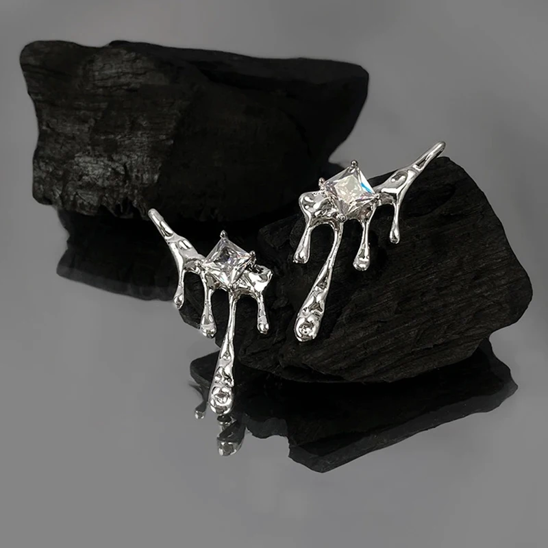 Kreative Lava Waterdrop Intarsien Quadrat Zirkon Ohrstecker Persönlichkeit Unregelmäßige Silber Farbe Ohrringe Hochzeit Y2K Schmuck Geschenke