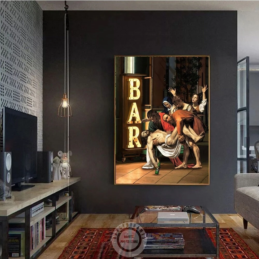 Funny Jesus Classical Art Canvas Paintings Print Drunk Jesus In Bar Abstract Wall Art Poster Christian Room Home Decoration