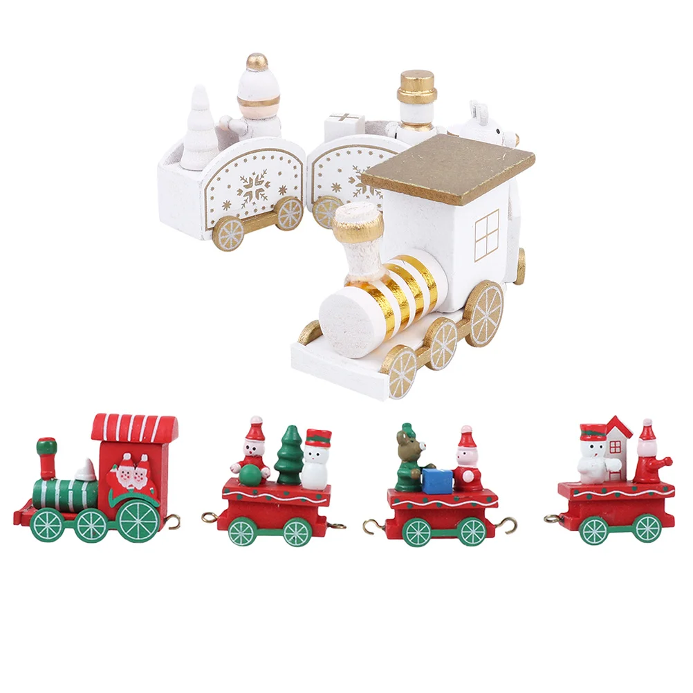 

2pcs Christmas Wooden Train Desktop Ornaments Mini Train Adornments For Home Decor Living Room Shelf Table Sturdy Lightweight