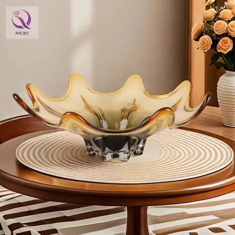 Modern Handmade Glazed Fruit Plate Crystal Coffee Table Decor Simple Household Candy Dish Living Room Dried Fruit Serving