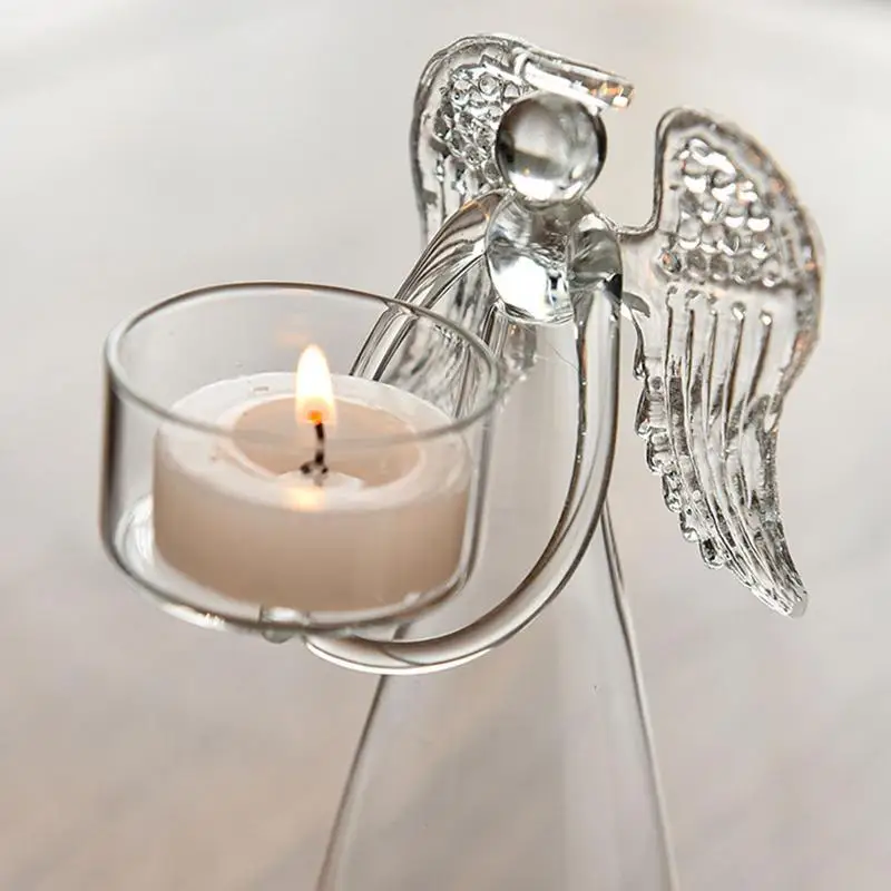 Glass Angel Candle Holder Angel Figurine Transparent Angel Statue Tealight Candle Holder Gifts Desktop Tealight Stand Ornaments