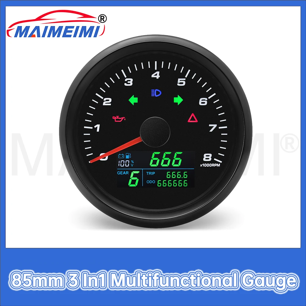 

85 мм GPS-спидометр, 8000 об/мин, тахометр с датчиком уровня топлива, вольтметр с шестерней для автомобиля, лодки, морской яхты 12 В 24 В