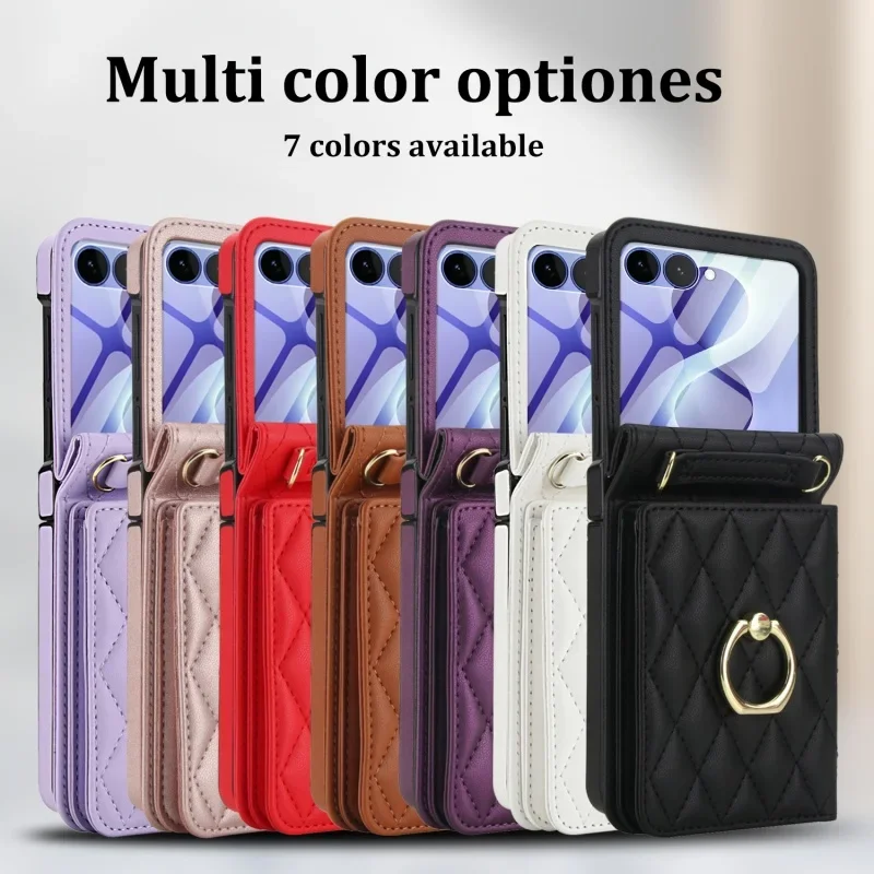 Lanyard Leather Wallet Phone Case For Samsung Galaxy Z Flip 8 7 6 5 4 Flip8 Flip7 Flip6 Ring Cards Funda Folding Cover Coque Bag