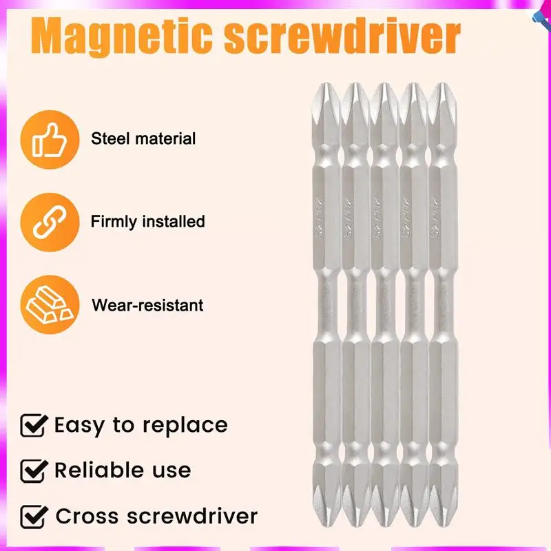 

N96R 5Pcs S2 Screwdriver Bits Set 100Mm Phillips Strong Magnet Driver Steel Double Head Hex Shank With Magnetizer Ring